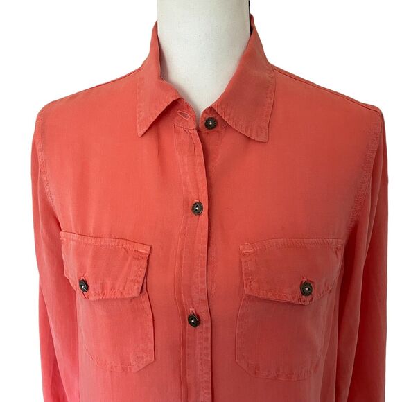 CURRENT/ELLIOT Washable Silk Blouse Top Coral Orange Women's Sz 1 S Long Sleeve - Picture 2 of 9